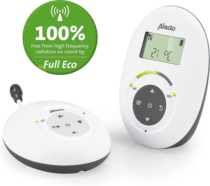 Alecto DBX-125 DECT Babyphone mit Full ECO-Modus und Display - Audio Babyfon mit VOX-Funktion - Wied