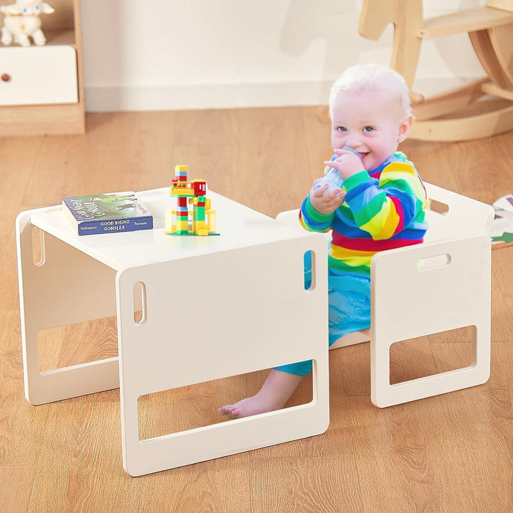 FUNLIO Montessori Beikosttisch und Stuhl-Set für Kleinkinder 1-3 Jahre, höhenverstellbar, Kinder-Tis