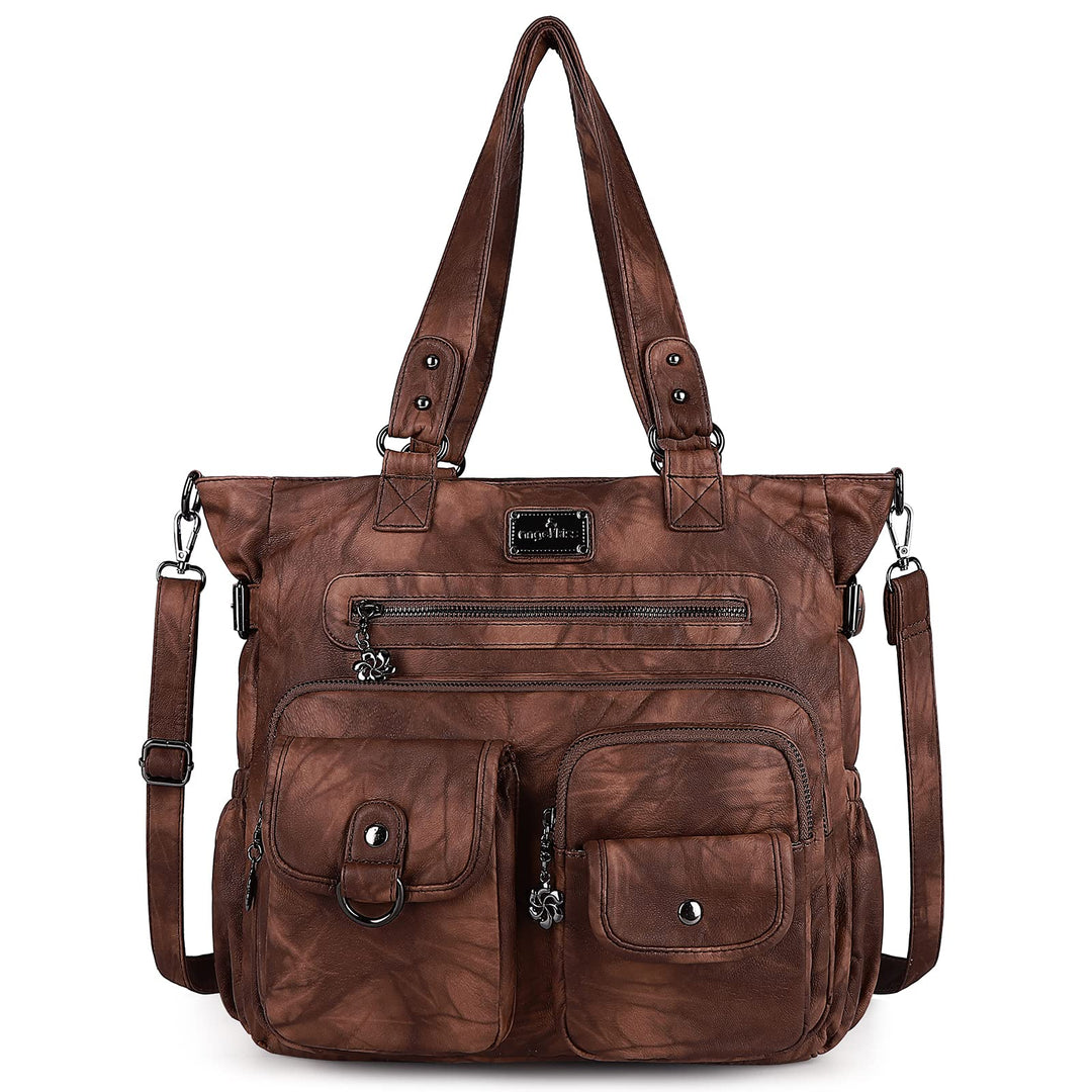 Angel Kiss Handtasche Damen Schultertasche Multifunktionale Umhängetaschen Gewaschenes Veganes Leder