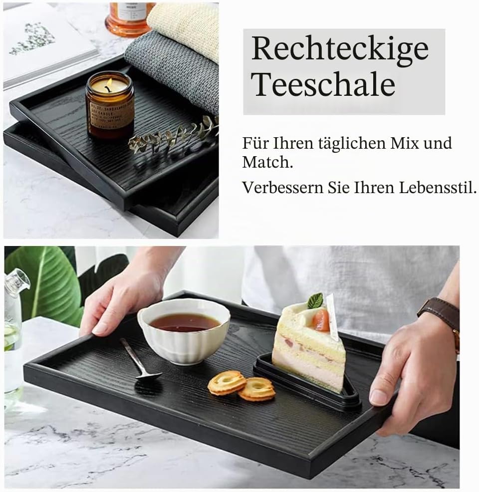 Holz Tee Tablett, schwarzes Rechteck Serviertabletts Kaffee Snack Essen Mahlzeiten Teller zum Frühst