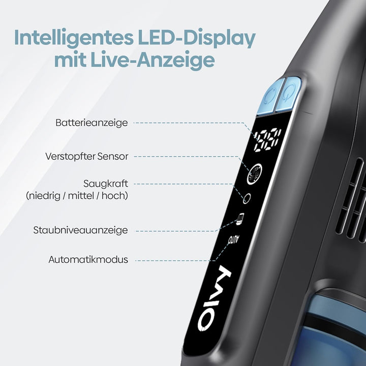 Olvy HC32 PRO Handstaubsauger Kabellos – 250 W, 22 kPa Starke Saugleistung, 3 Saugstufen, bis zu 35