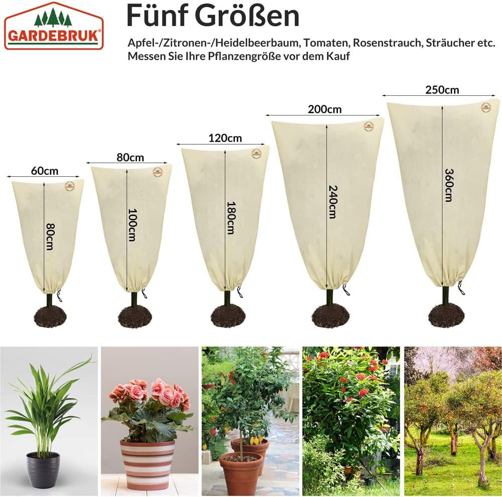 Gardebruk® Kübelpflanzensäcke 3er Set 200x240 cm 70g/m² Reissverschluss Garten Frostschutzhaube Wint