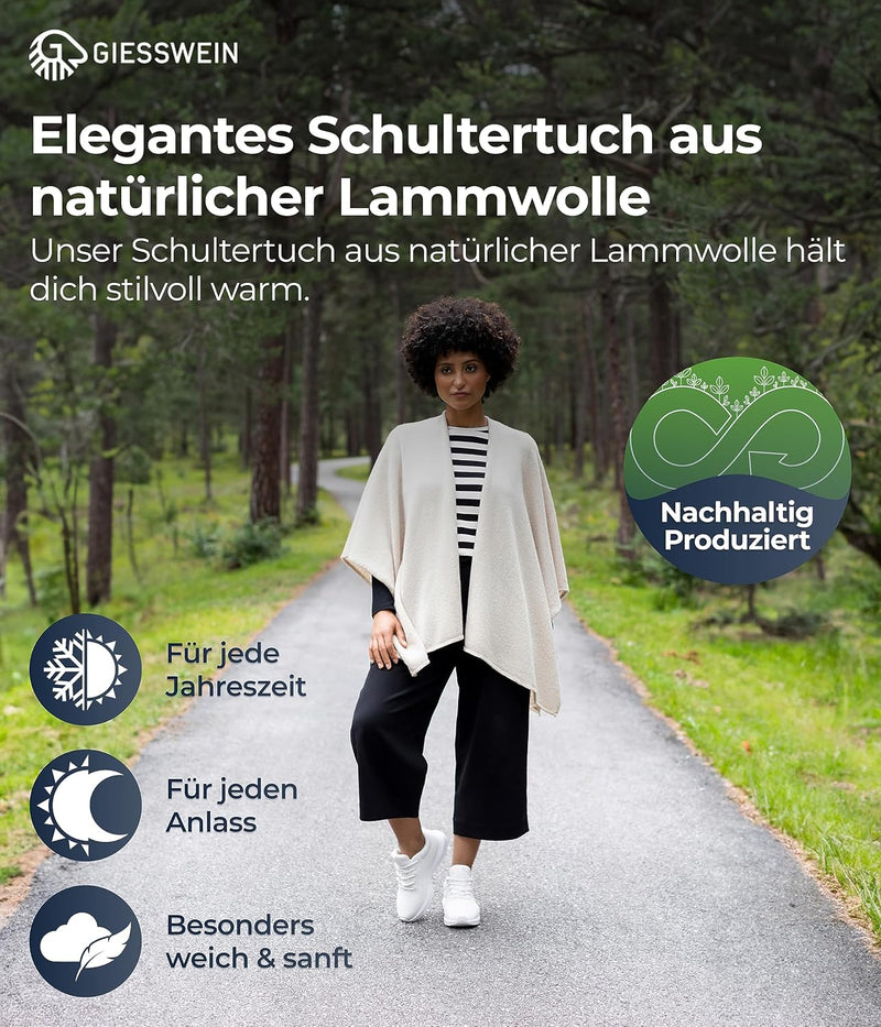 GIESSWEIN Merino Lambswool Cape - Eleganter Feinstrick Überwurf aus Lammwolle, Merinowolle Cape für