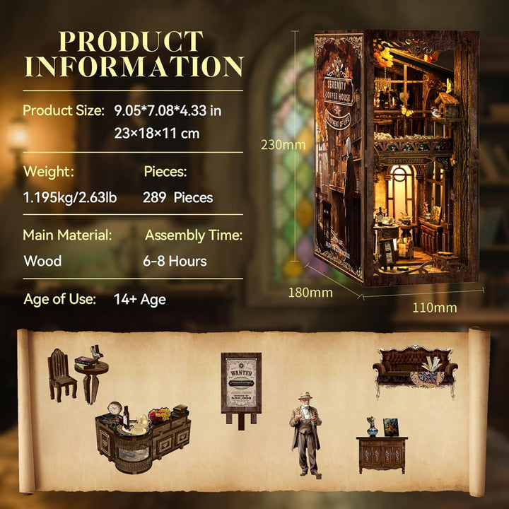 LUMYCE Book Nook Kit für Erwachsene Holzpuzzle DIY Miniatur Haus 3D Puppenhaus - Buchstütze für Büch