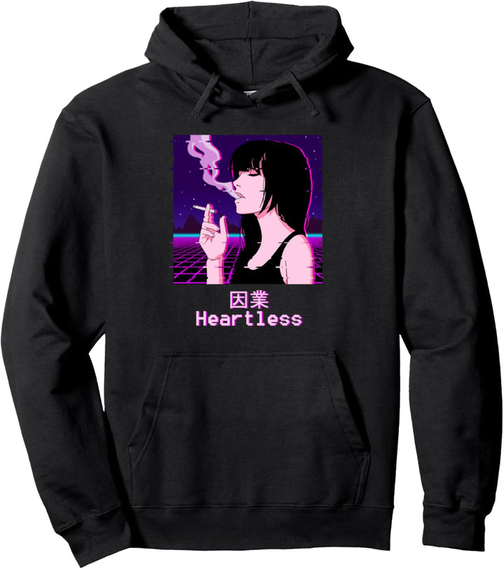 Japanese Aesthetic Vaporwave Heartless Sad Face Anime Girl Pullover Hoodie
