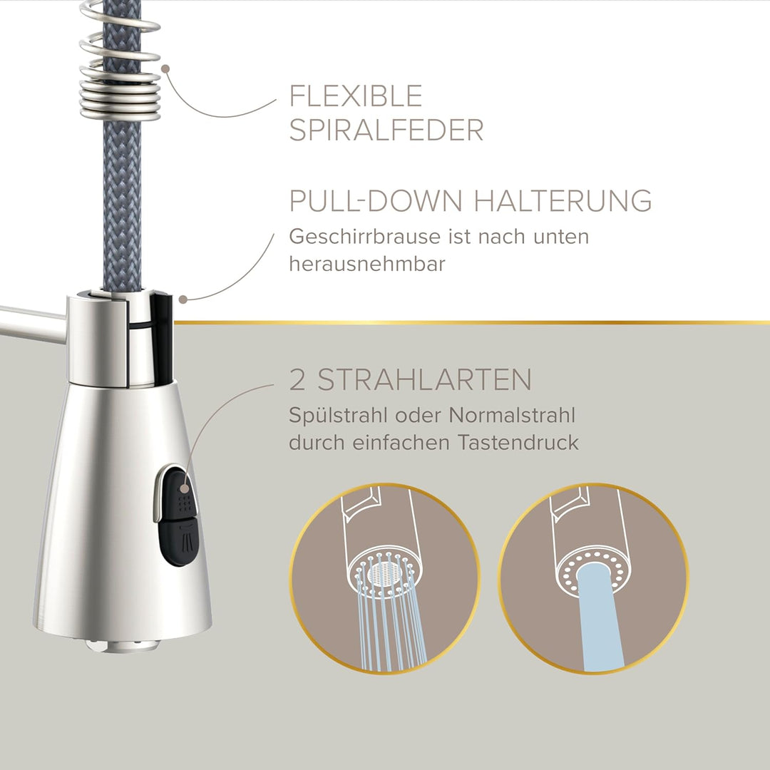 Lenz KALANI² Küchenarmatur mit Pendelbrause nickel-matt 46070322, Nickel-matt