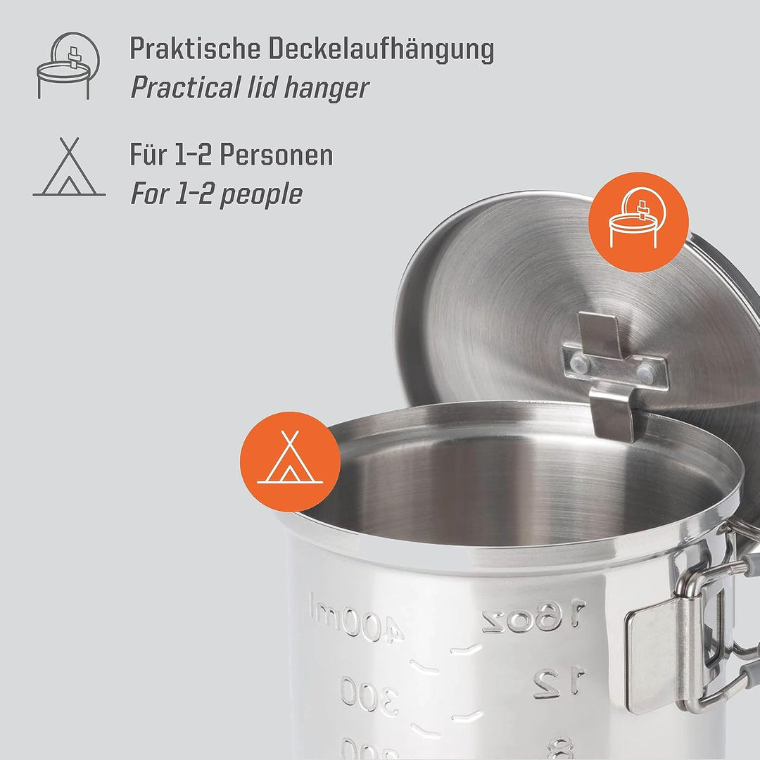 Esbit Trockenbrennstoffkochset - Outdoor Camping Kocher 585 ml mit Edelstahl Topf - klappbare Griffe