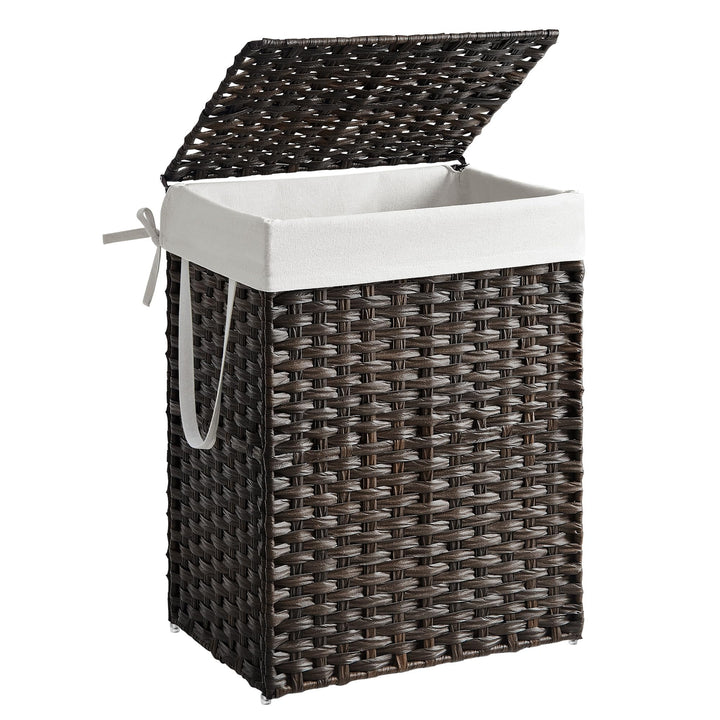 SONGMICS Wäschekorb handgeflochten, 90 L, Wäschesammler aus synthetischem Rattan, mit Deckel und Gri