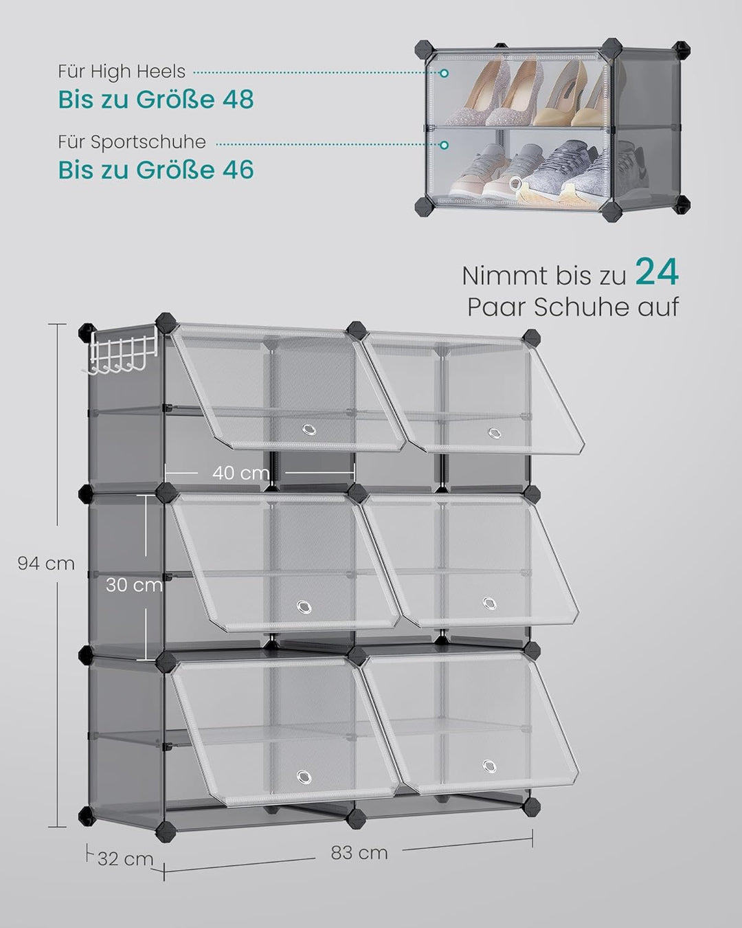 SONGMICS Schuhregal, Schuhschrank, für Garderobe und Eingangsbereich, anpassbar, 6 Fächer, für bis z