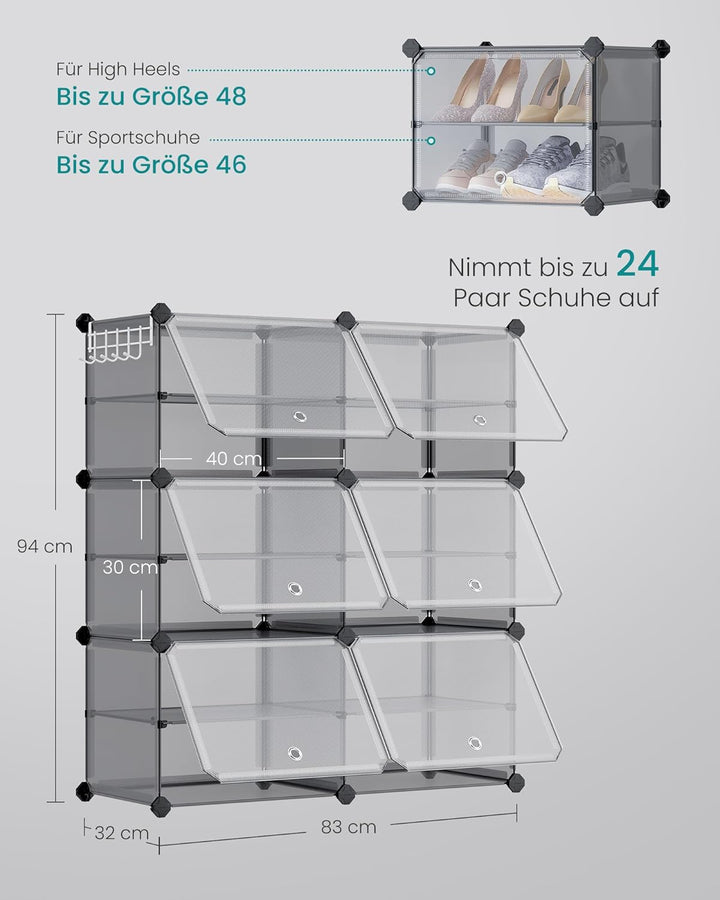 SONGMICS Schuhregal, Schuhschrank, für Garderobe und Eingangsbereich, anpassbar, 6 Fächer, für bis z