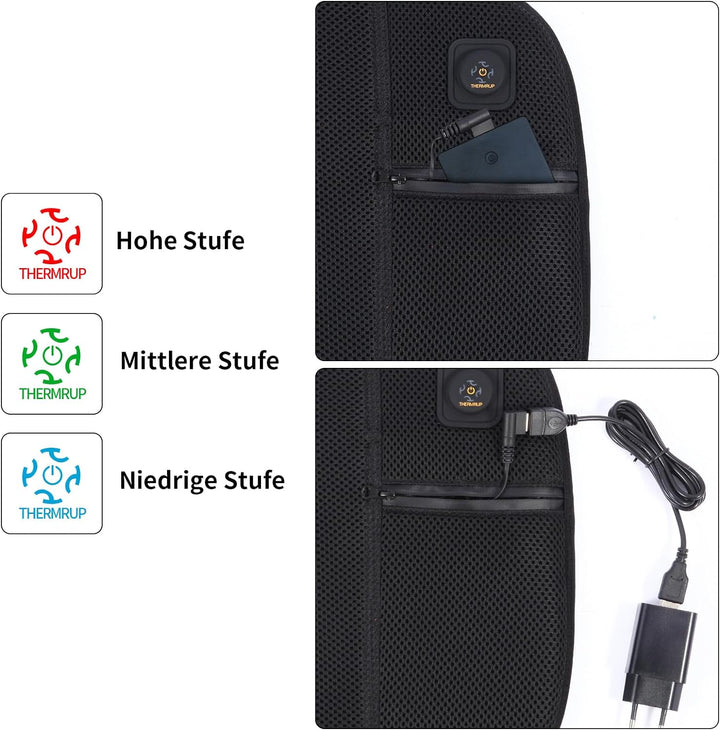 Thermrup Mobiles Beheizbares Sitzkissen USB-Betrieb mit 3-stufiger Temperaturregelung für Zuhause un