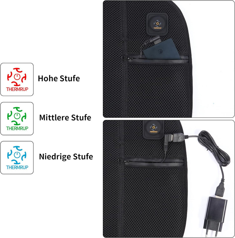 Thermrup Mobiles Beheizbares Sitzkissen USB-Betrieb mit 3-stufiger Temperaturregelung für Zuhause un