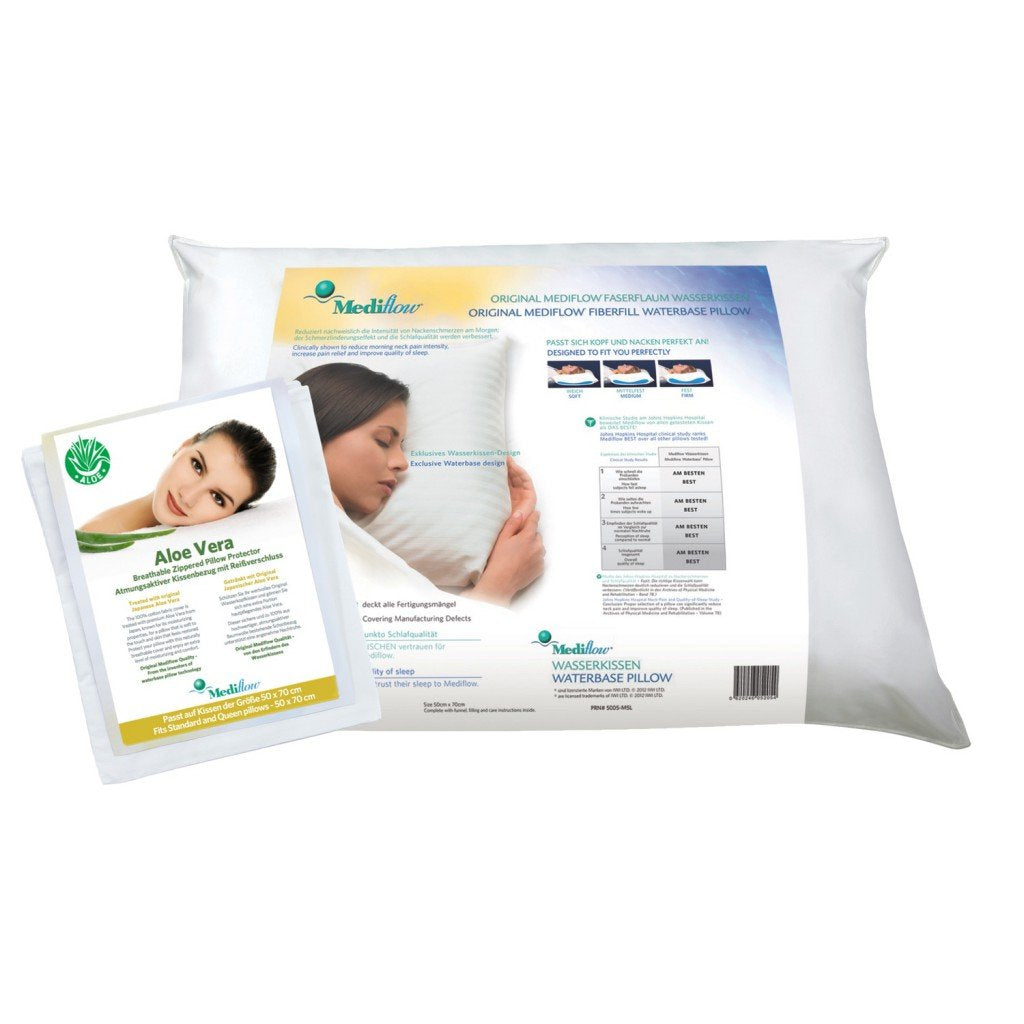 Mediflow 5228 Aloe Vera Aktion Wasserkissen, Faserfüllung, Orthopädisches HWS Stützkissen, Baumwolle