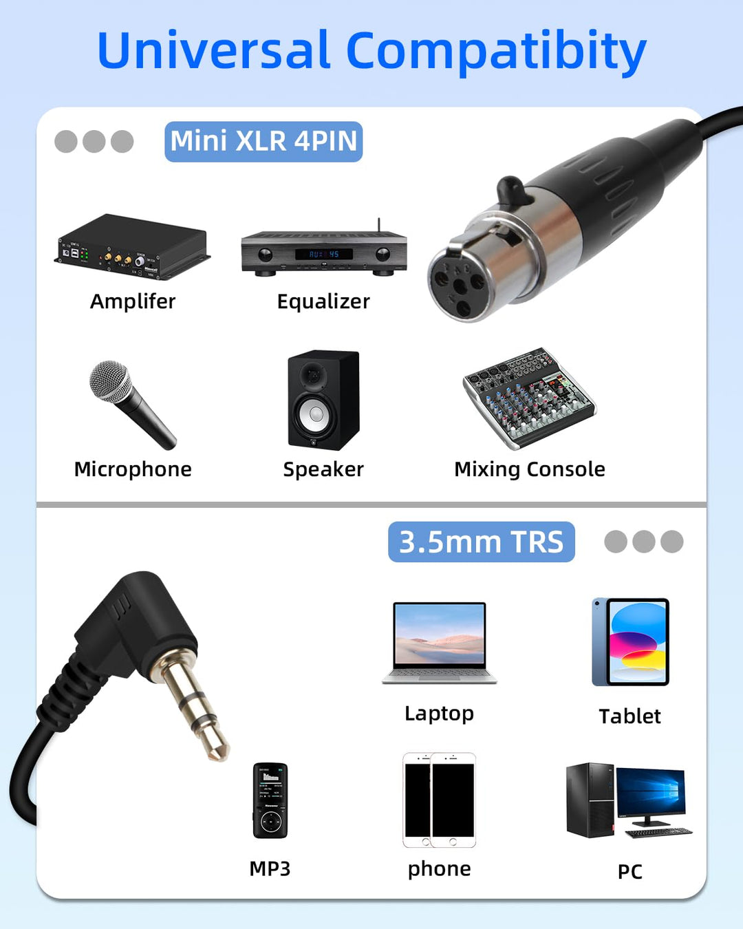 RIIEYOCA Mini XLR 4Pin zu 3.5mm TRS Spiralkabel Kurz, 90 Grad 1/8 Zoll Klinke TRS Stecker zu Mini XL