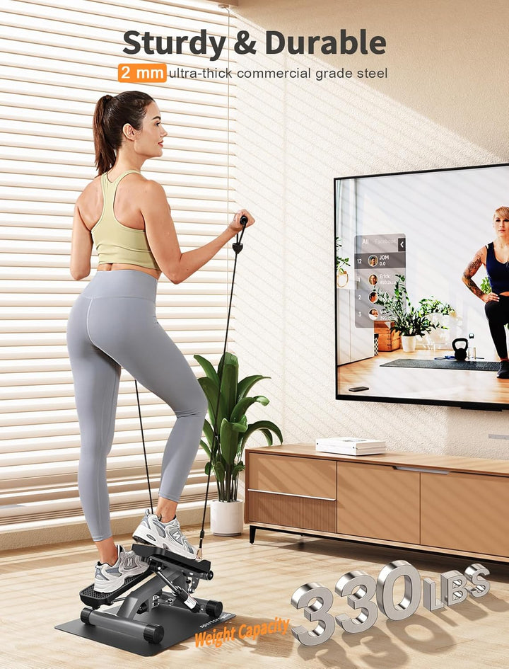 Sportsroyals Up-Down-Twister Stepper für Zuhause,Mini Stepper 150kg mit Power Ropes& LCD Display，Hom