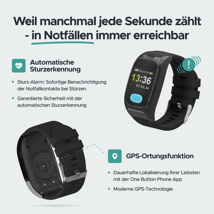 Modell 2024 &amp; original Displayschutzfolie - Notfall- &amp; Sicherheitsuhr Senioren, Notrufknopf, SOS-Fun