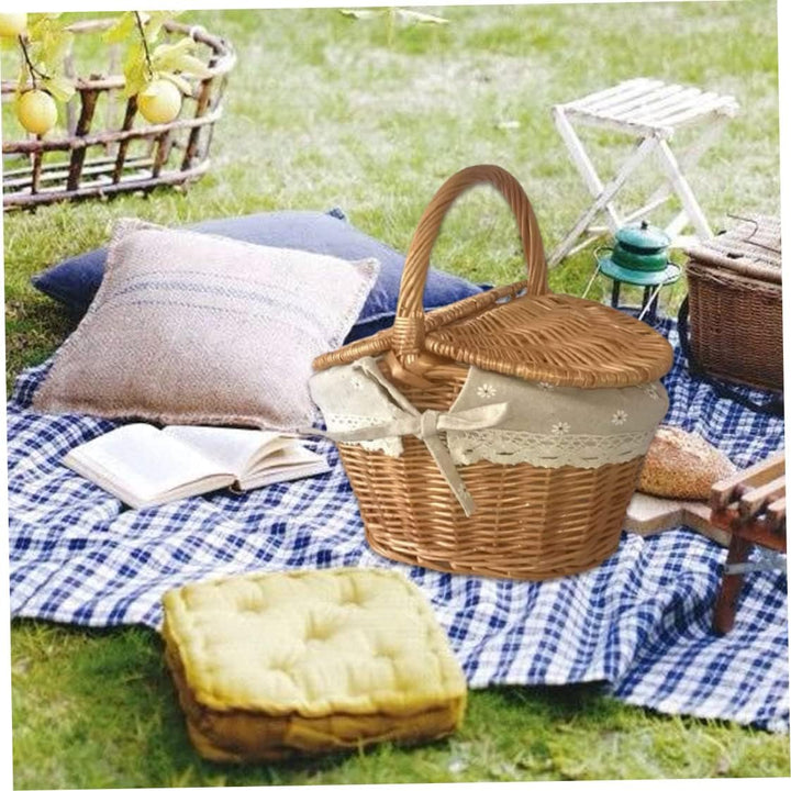 Weidenpicknickkorb Vintage gewebter Aufbewahrungspicknick mit Deckelgriff 26x18x14cm