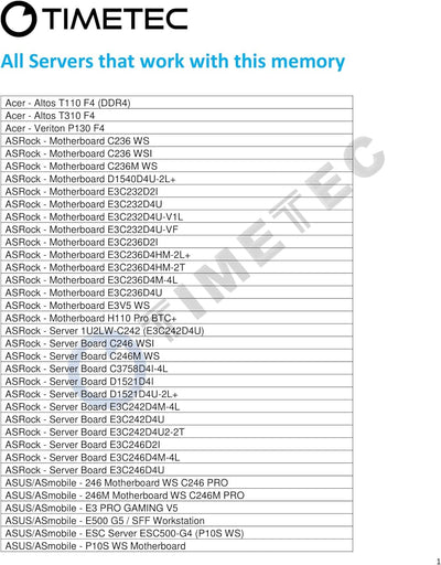 Timetec Hynix IC 8GB DDR4 2400MHz PC4-19200 ungepuffert ECC 1.2V CL17 1Rx8 Single Rank 288 Pin UDIMM