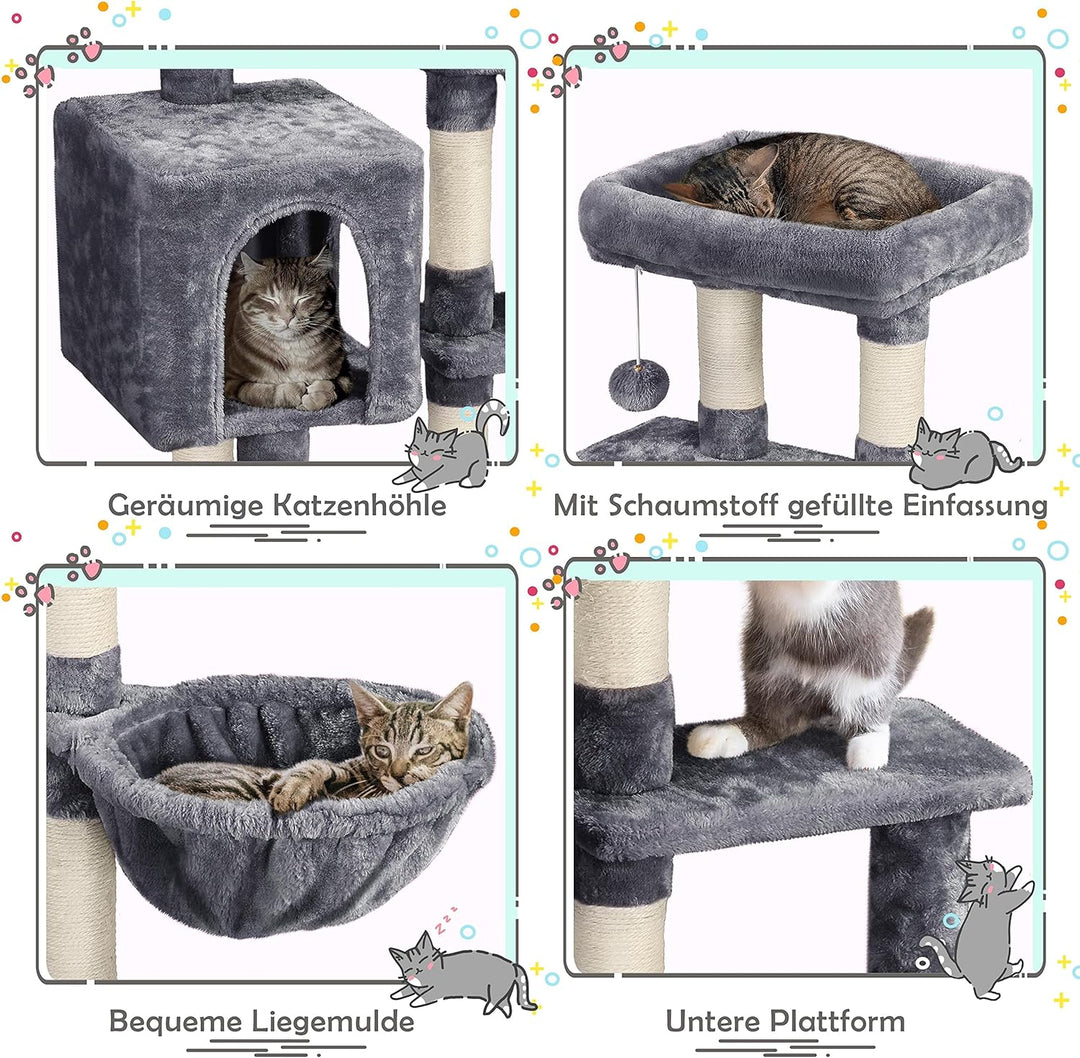 Yaheetech Kratzbaum 96 cm hoch Katzenbaum Kletterbaum für Katzen, mit Sisal Plüsch Katzenhöhle und K
