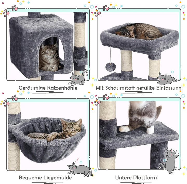 Yaheetech Kratzbaum 96 cm hoch Katzenbaum Kletterbaum für Katzen, mit Sisal Plüsch Katzenhöhle und K