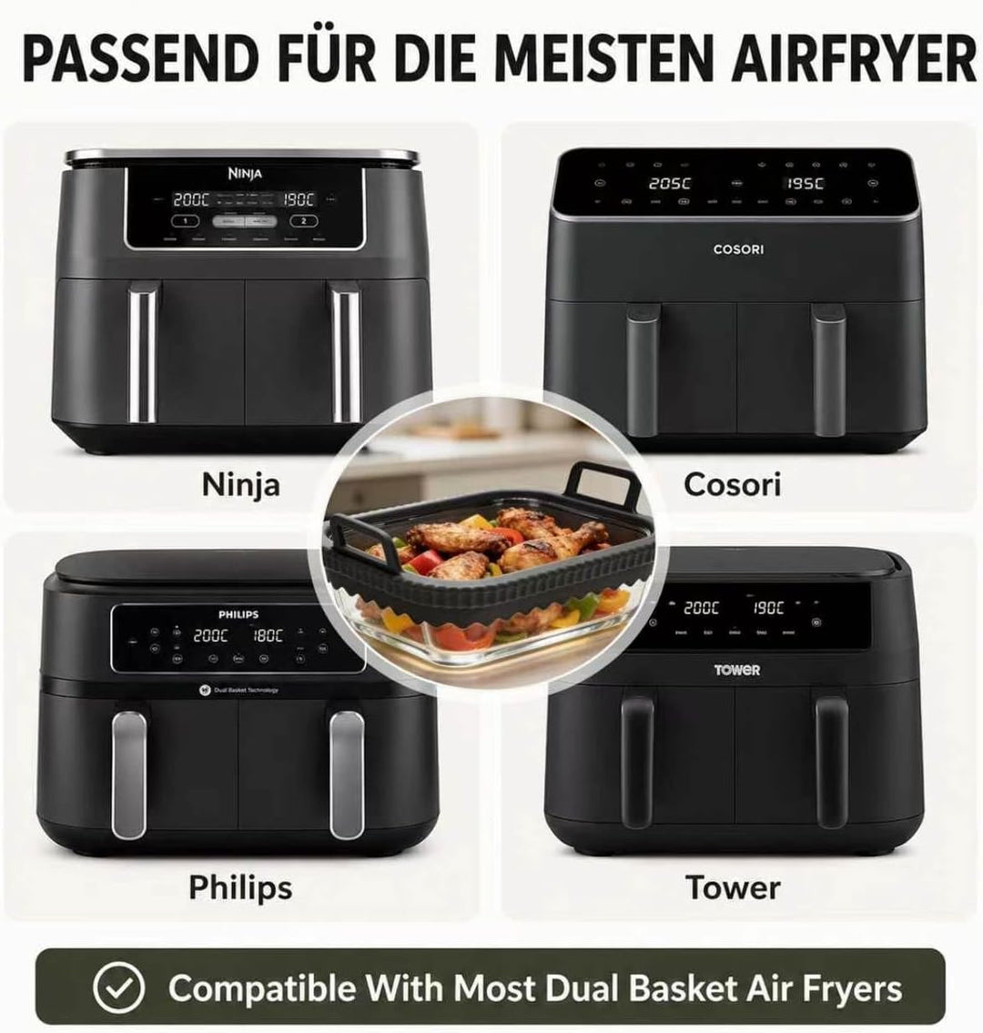 Borosilikat Glas-Auflaufform Set kompatibel mit Ninja, Cosori, Philips &amp; weiteren Heissluftfritteuse
