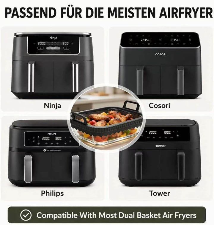 Borosilikat Glas-Auflaufform Set kompatibel mit Ninja, Cosori, Philips &amp; weiteren Heissluftfritteuse