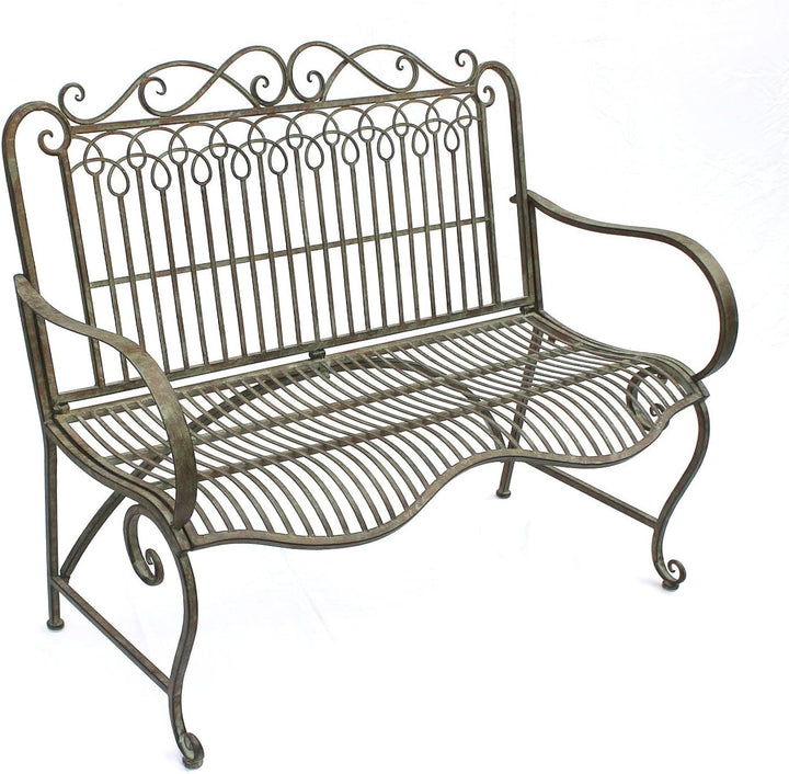 DanDiBo Gartenbank Metall Wetterfest Patina Grün 110 cm 2 Sitzer Sitzbank JC150014 Parkbank Eisen Ga