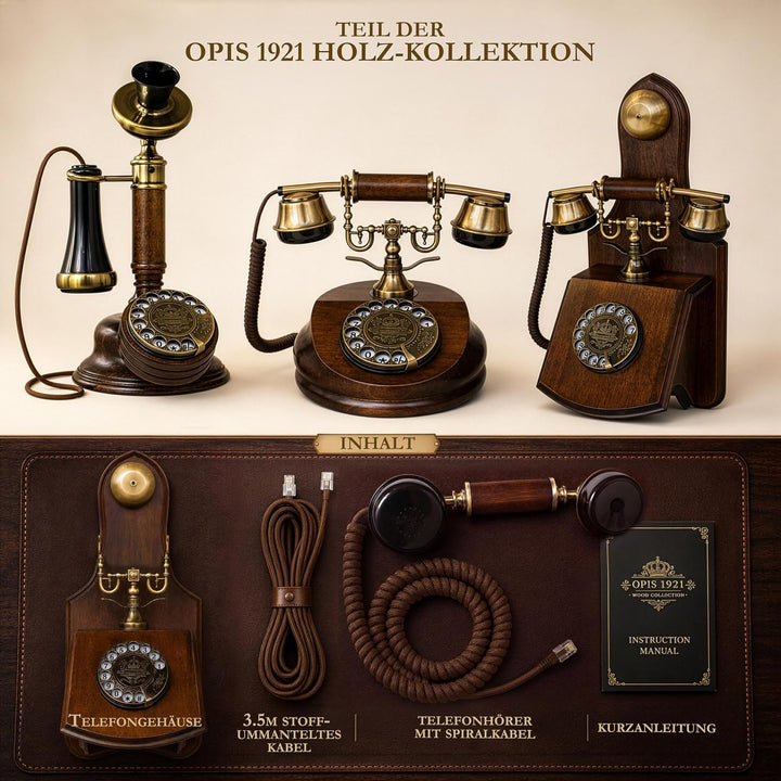 Opis 1921 Cable - Modell D - Wandtelefon Retro/Altes Telefon mit Wählscheibe/Festnetztelefon Retro/A
