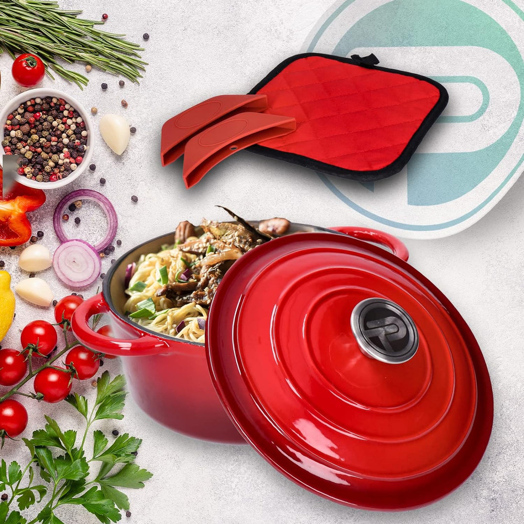 Kochtopf, Kasserole Fleischtopf aus emailliertem Gusseisen mit Deckel 6L, Ø28cm Edelstahl-Knauf, für