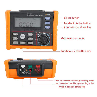 Digitaler Erdungswiderstandstester MS2302 Digitaler Erdungswiderstandstester 0~4K Ohm 100 Gruppen Da