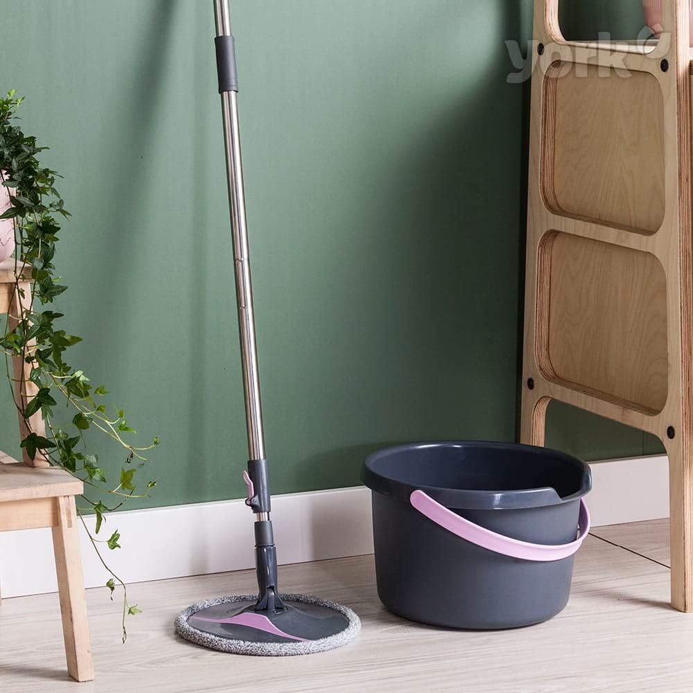 YORK ROLL&UP Wischmopp mit Eimer Teleskopstiel Innovative Auswringfunktion Klappplatte Wischbezug Mi