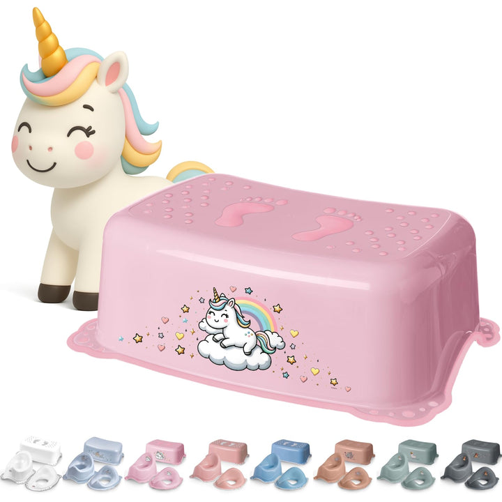 Tritthocker Kinder Einhorn Rosa Pink - Kindertritt Waschbecken stabil und rutschfest - Toilettenhock