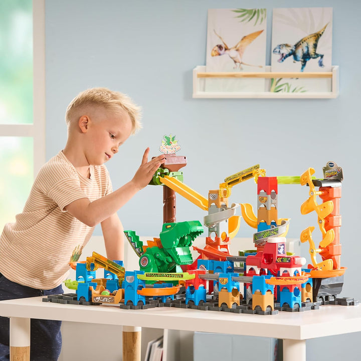 VTech Marble Rush - Dino Adventures Magnetic Set XL400 E – Interaktive Murmelbahn mit spannenden Bah