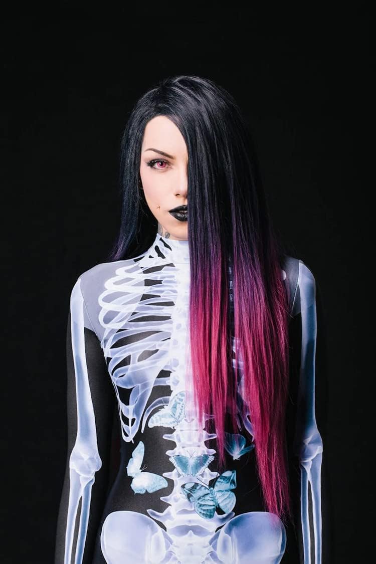 Shmily Girl Skelett Kostüm Damen Herren Halloween Kostüme Cosplay Overall Bodysuit Weiss S, Weiss S