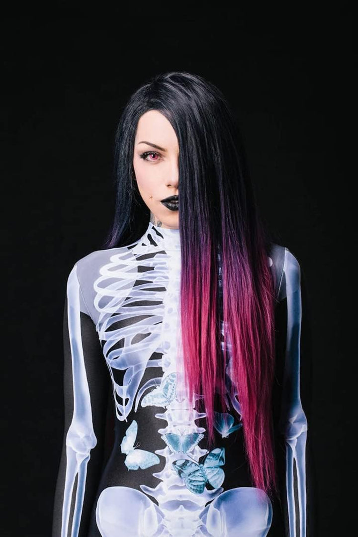 Shmily Girl Skelett Kostüm Damen Herren Halloween Kostüme Cosplay Overall Bodysuit Weiss S, Weiss S