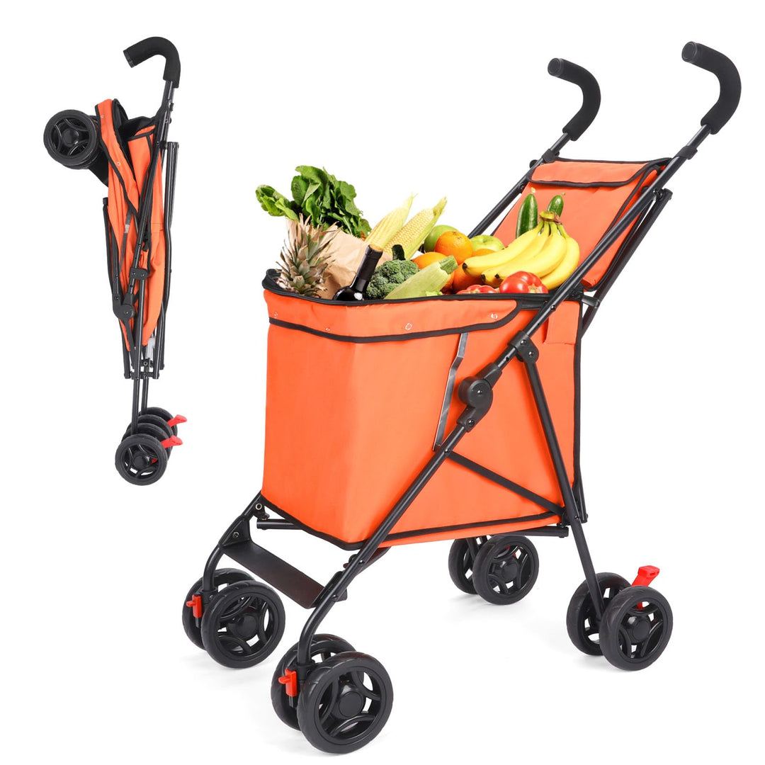 Faltbarer Einkaufswagen, patentiert, 27,2 kg Kapazität, minimalistisch, Orange