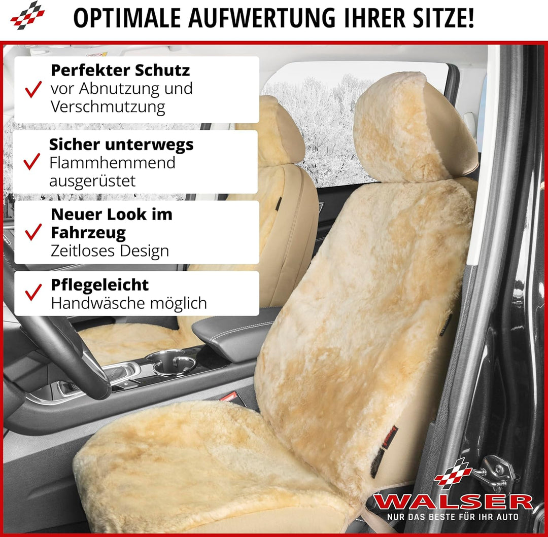 Walser Lammfell Autositzbezug Iva, 100% Lammfell Sitzbezug für Auto, 1 Stück Lammfell Sitzbezüge Aut