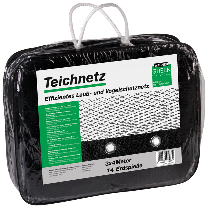 Abdecknetz (3x4m) schwarz mit Erdspiessen | feinmaschig (10x10mm) mit stabilem Rand | Teichabdeckung
