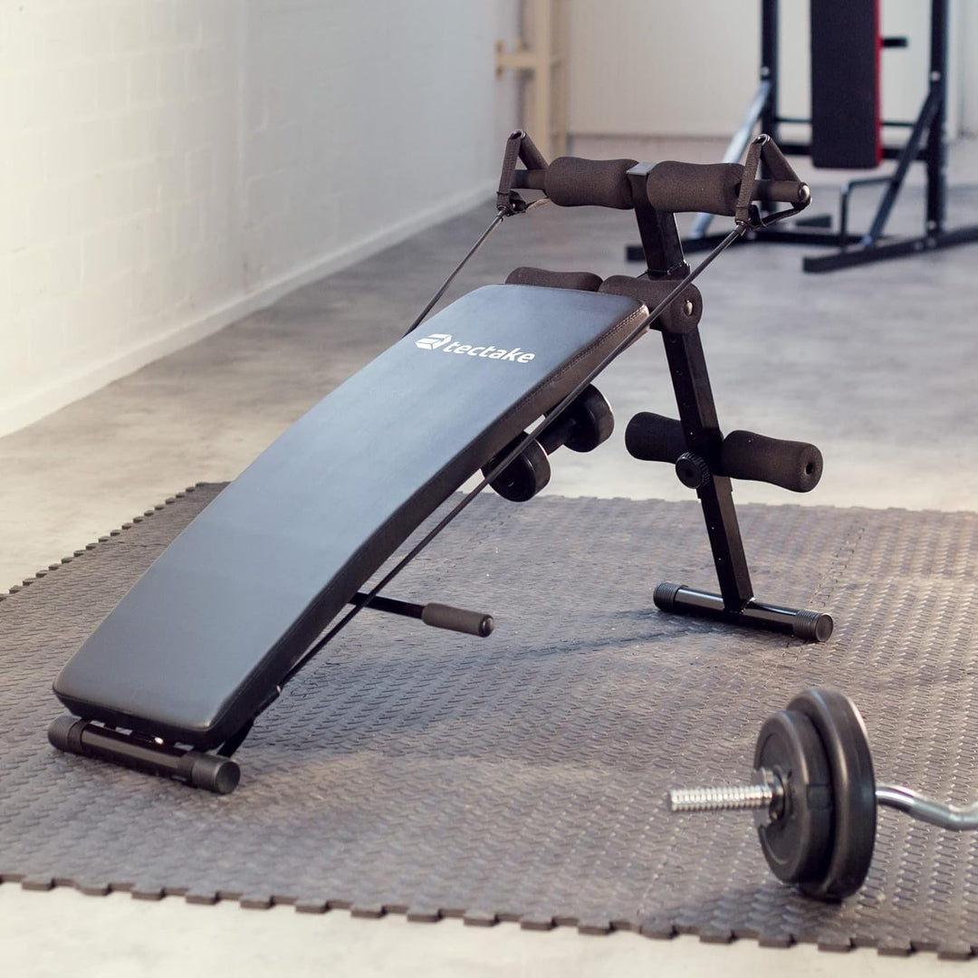 tectake Bauchtrainer 129 x 70 x 55 cm, multifunktionale Sit-up Bank aus Stahl, 5-fach höhenverstellb
