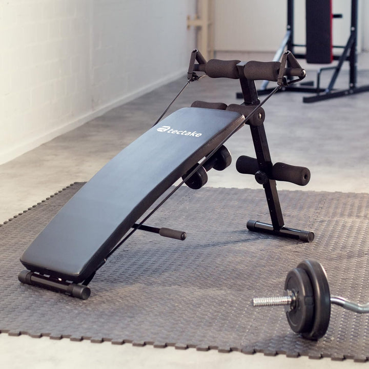 tectake Bauchtrainer 129 x 70 x 55 cm, multifunktionale Sit-up Bank aus Stahl, 5-fach höhenverstellb