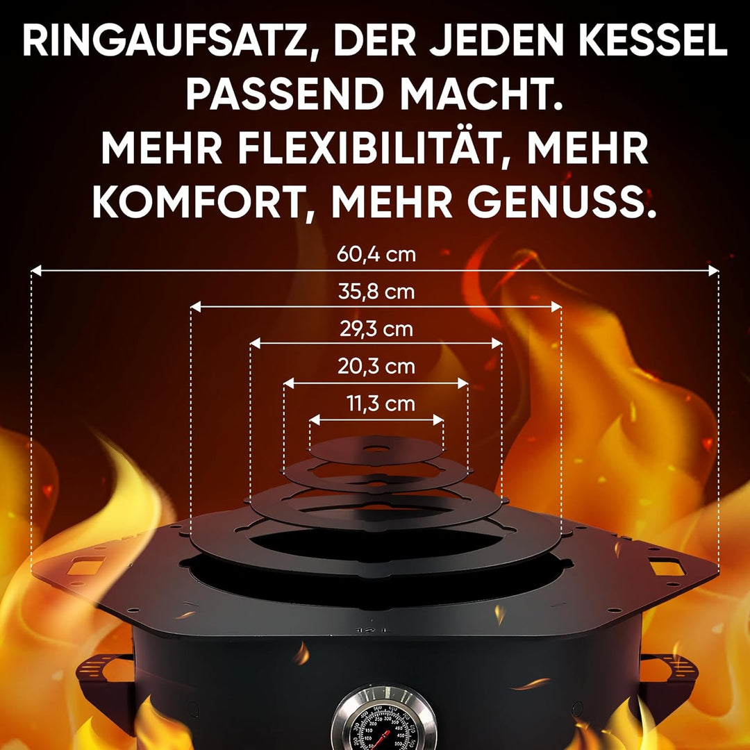 Utschak Feuerofen Ø 44 cm für Kazan Wok 16L | Uchag mit Adapter-Ringe Eckig Griffen, Ablagetisch | У