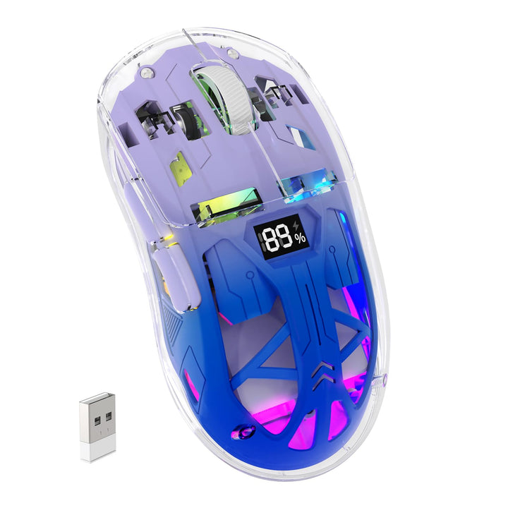 ZIYOU LANG x FREEWOLF Kabellose Gaming Maus, PixArt PAW3212 Dual Mode 2.4G/Bluetooth Transparente RG