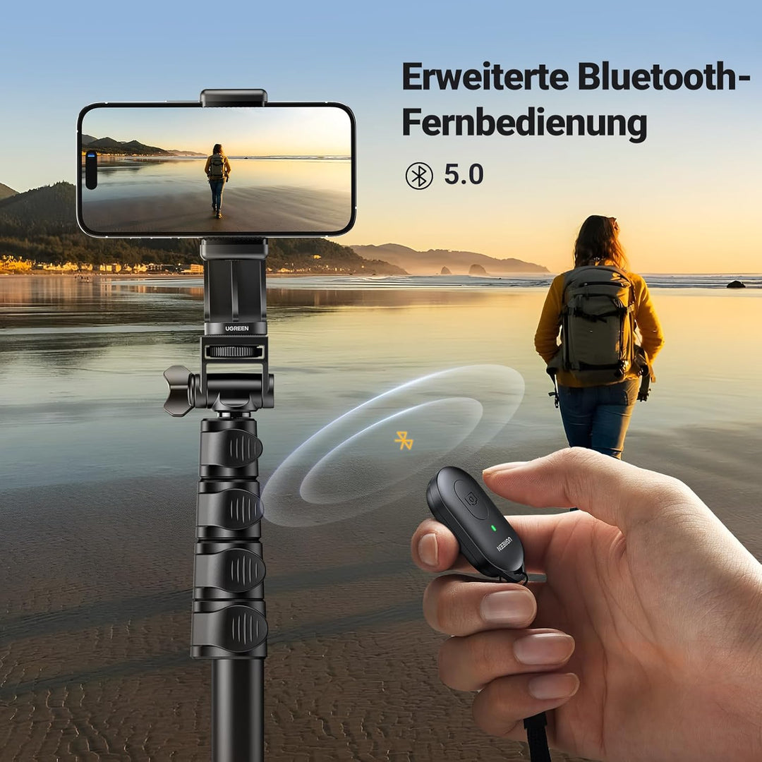UGREEN Handy Stativ 170cm Stabil und Tragbar Handy Ständer mit Bluetooth Fernbedienung, Smartphone S