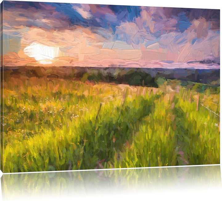 Pixxprint Bergwiese im Sonnenaufgang als Leinwandbild/Grösse: 100x70 cm/Wandbild/Kunstdruck/fertig b