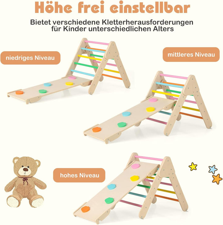 GOPLUS Klettergerüst Indoor, 4 in 1 Kletterdreieck & Kletterbogen & Leiter & Rutsche, Sprossendreiec