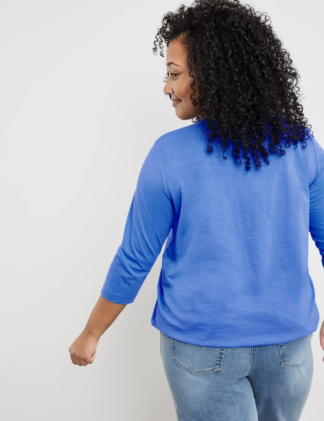 Samoon Damen 3/4 Arm Shirt mit Front-Print 3/4 Arm Frontprint 44 Blue Bonnet Gemustert, 44 Blue Bonn