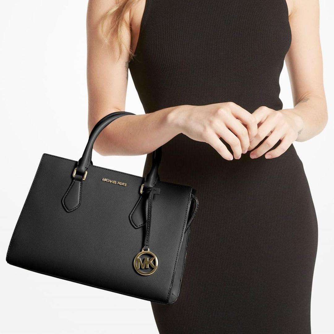 MIchael Kors handtasche für damen heila satchel medium Schwarz mit Goldfarbenen Beschlägen, Schwarz