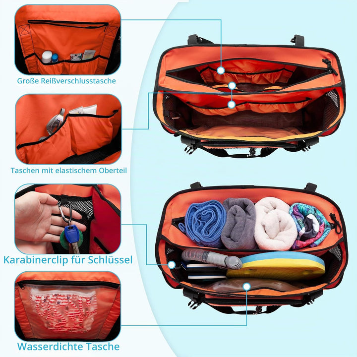 Fasrom Strandtasche XXL mit Reissverschluss unten, badetasche Gross | Mit Trennsystem mit 2 Schichte