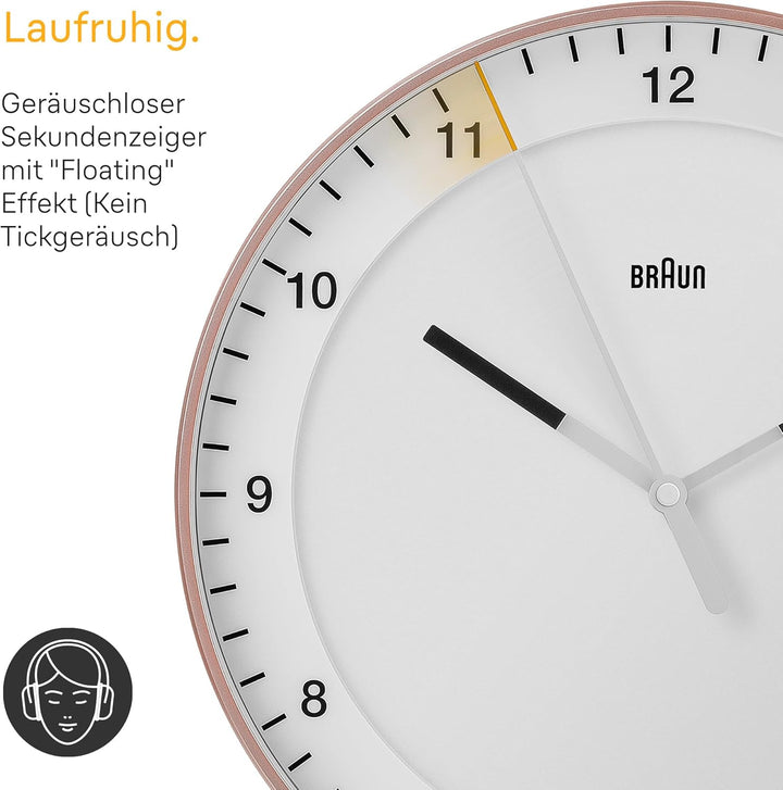Braun Klassische grosse analoge Wanduhr geräuschlosem Sweep-Uhrwerk, leicht ablesbar, 30 cm Durchmes