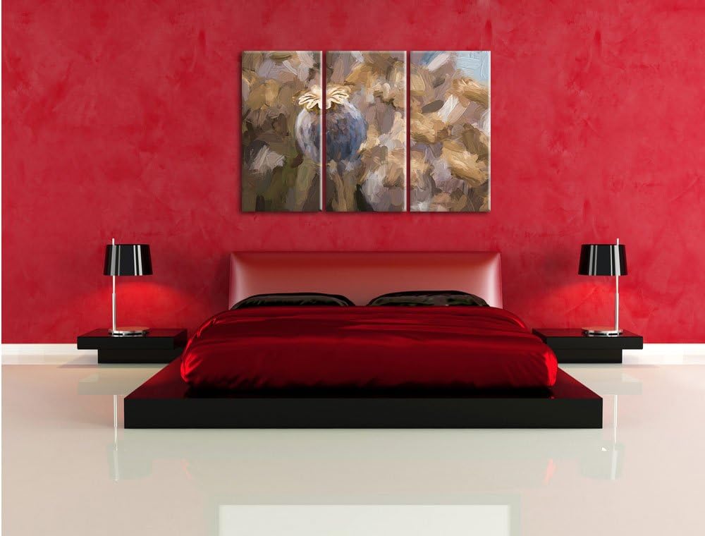 Pixxprint Mohnkapsel der Mohnblume Kunst als Leinwandbild/Grösse: 3 Teilig (120x80 cm) cm/Wandbild/K